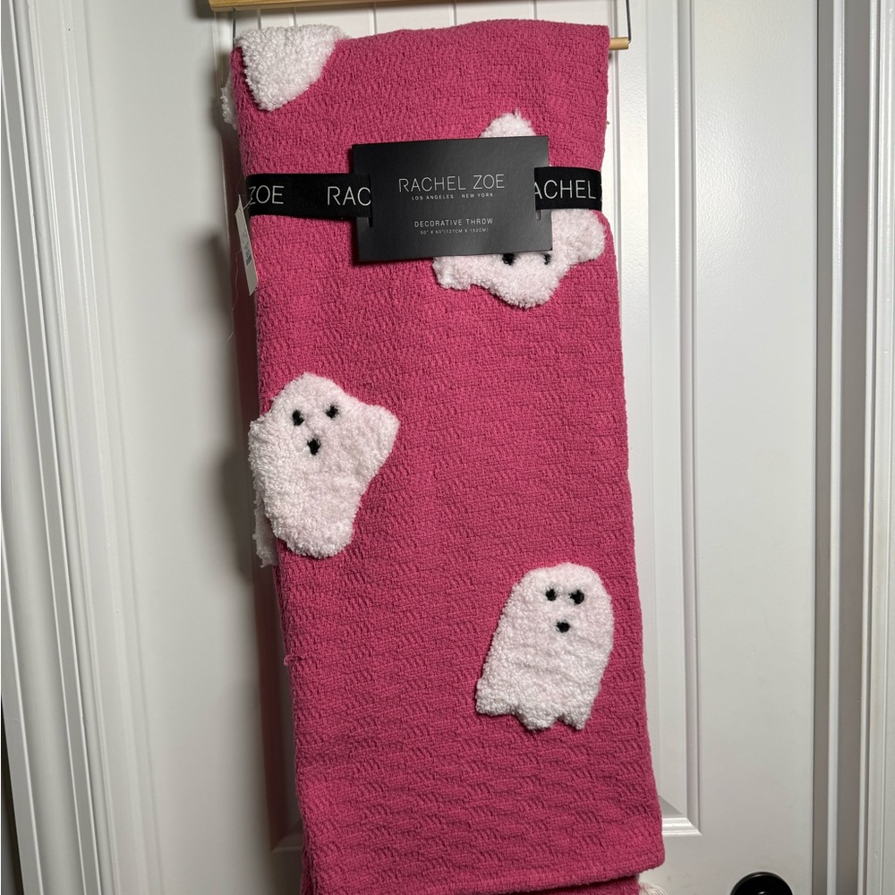 Rachel Zoe Pink Blanket with White Ghosts